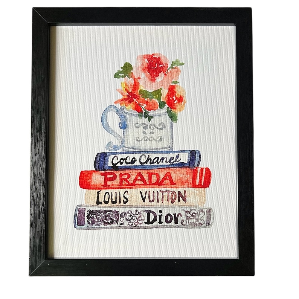 Source Unknown Floral Fashion Art Print with Black Frame